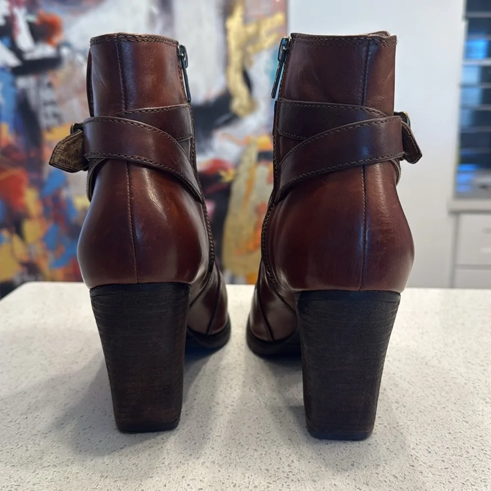 FRYE Patty Riding Bootie Redwood Leather High Heel Boots 7.5 - Picture 7 of 16